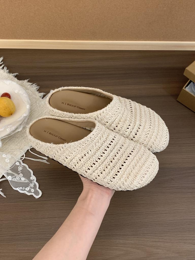 Fashion Weave Women Flats Slippers Elegant Shallow Mules Shoes Summer New Fashion Flip Flops 2025 Walking Cozy Soft Sandalias De Mujer