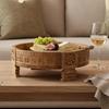 Wooden Brass Side Chakki Grinder Stool Table For Home Decor Furniture | Indian Central Coffee Table Art Decor Stool, End Table Aata Chakki