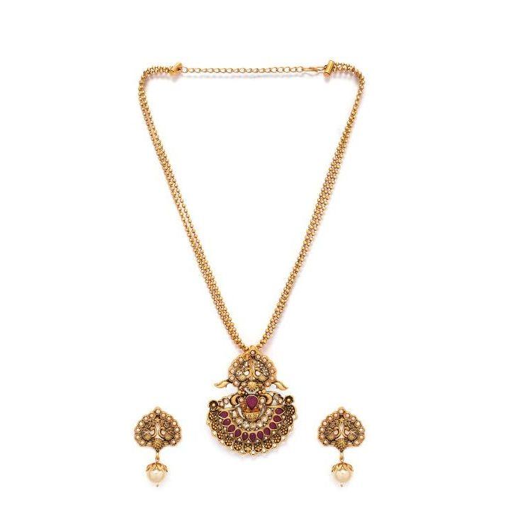 Pink Faux Ruby Peacock Jewellery Set For Women