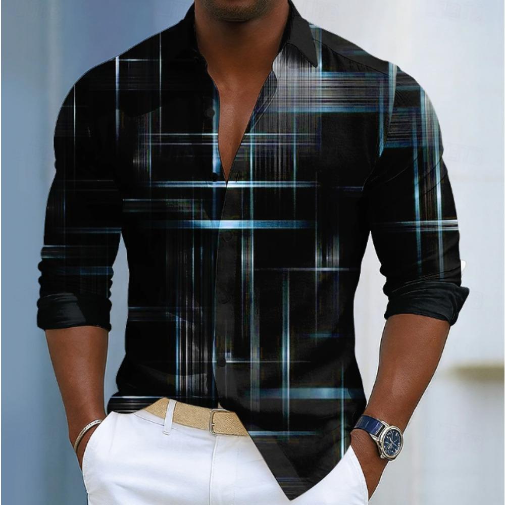 Men's Striped Pattern Printed Long Sleeve Shirts Casual Cardigan New Button Holiday Fashion Shirts