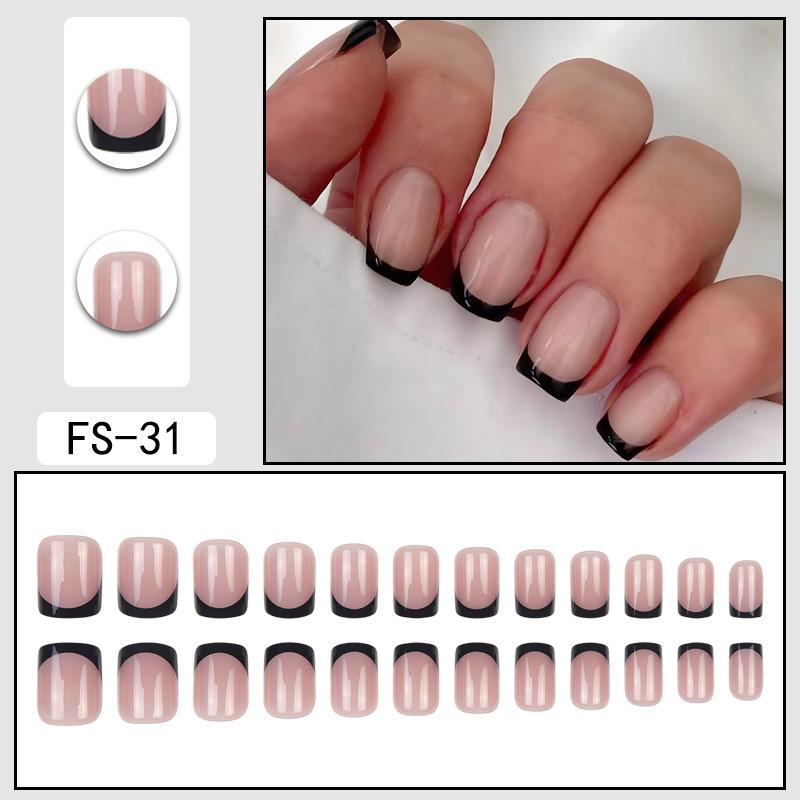 24 Pcs Nude Acrylic Press On Nail Art Short Medium Cheap Artificial Nails Simple White Black French Tips Fake Nails Set For Glue