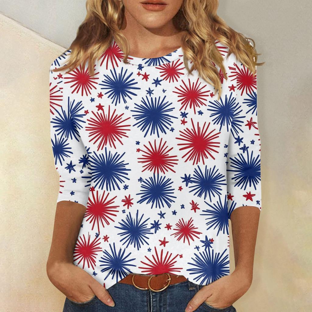 Women's Fashion Casual Round Neck 3/4 Sleeve Loose T-Shirt Ladies Top