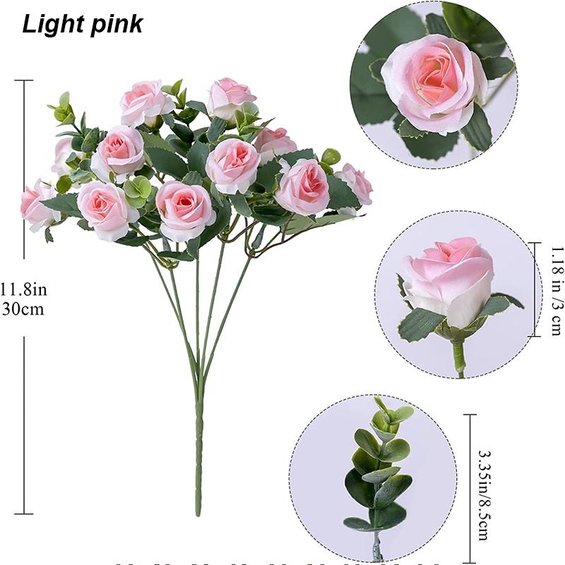 

Artificial 11 heads Rose Simulated White Eucalyptus Fake Flower Garden Wedding Marriage Decoration Home Room Table Decor светло-розовый