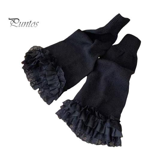 

1 пара зимових телячих чохлів з мереживним оздобленням, в’язаних протиковзких, однотонних, еластичних, у стилі Лоліти, JK, косплей, продуктивність, повсякденний одяг, спортивні гетри для прогулянок. чорний