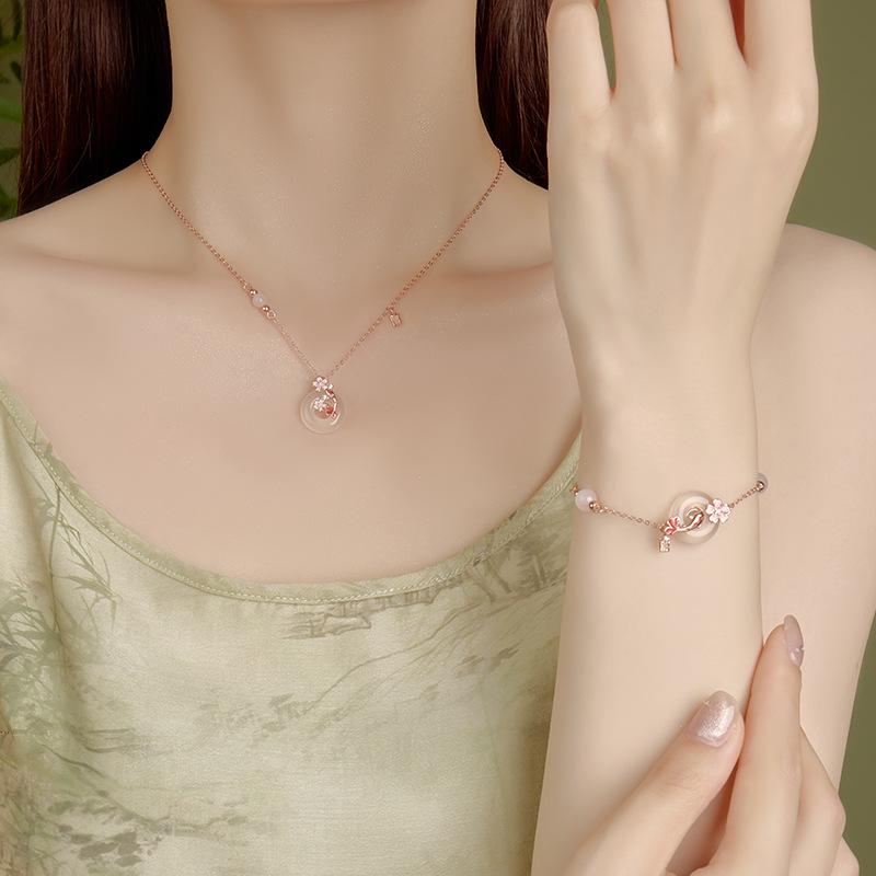 S925 Sterling Silver Peach Blossom Koi Fish Pendant Necklace - Women's Light Luxury Clavicle Chain