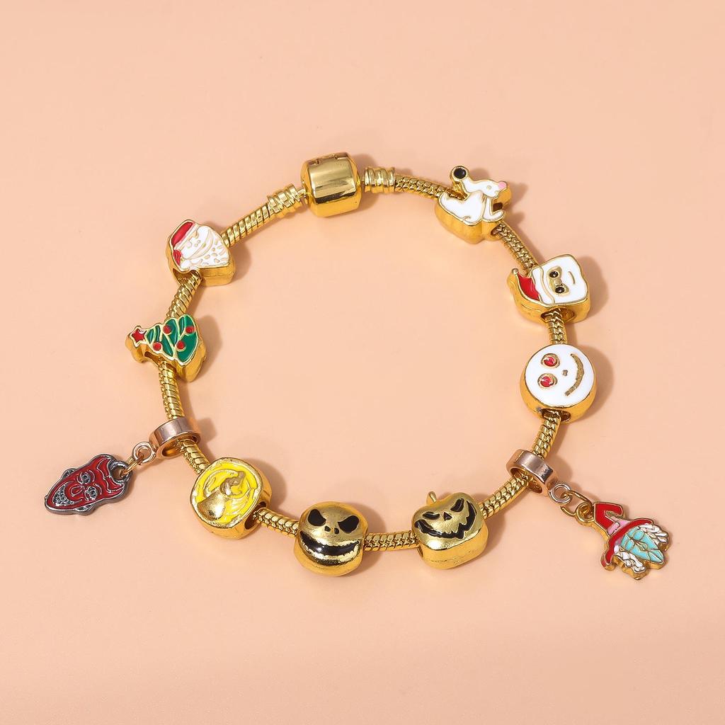Golden Nightmare Before Christmas Jack & Sally Pumpkin Prince Halloween Bracelet