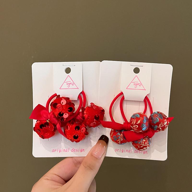 Chinese New Year Red Embroidery Hair Tie for Girls