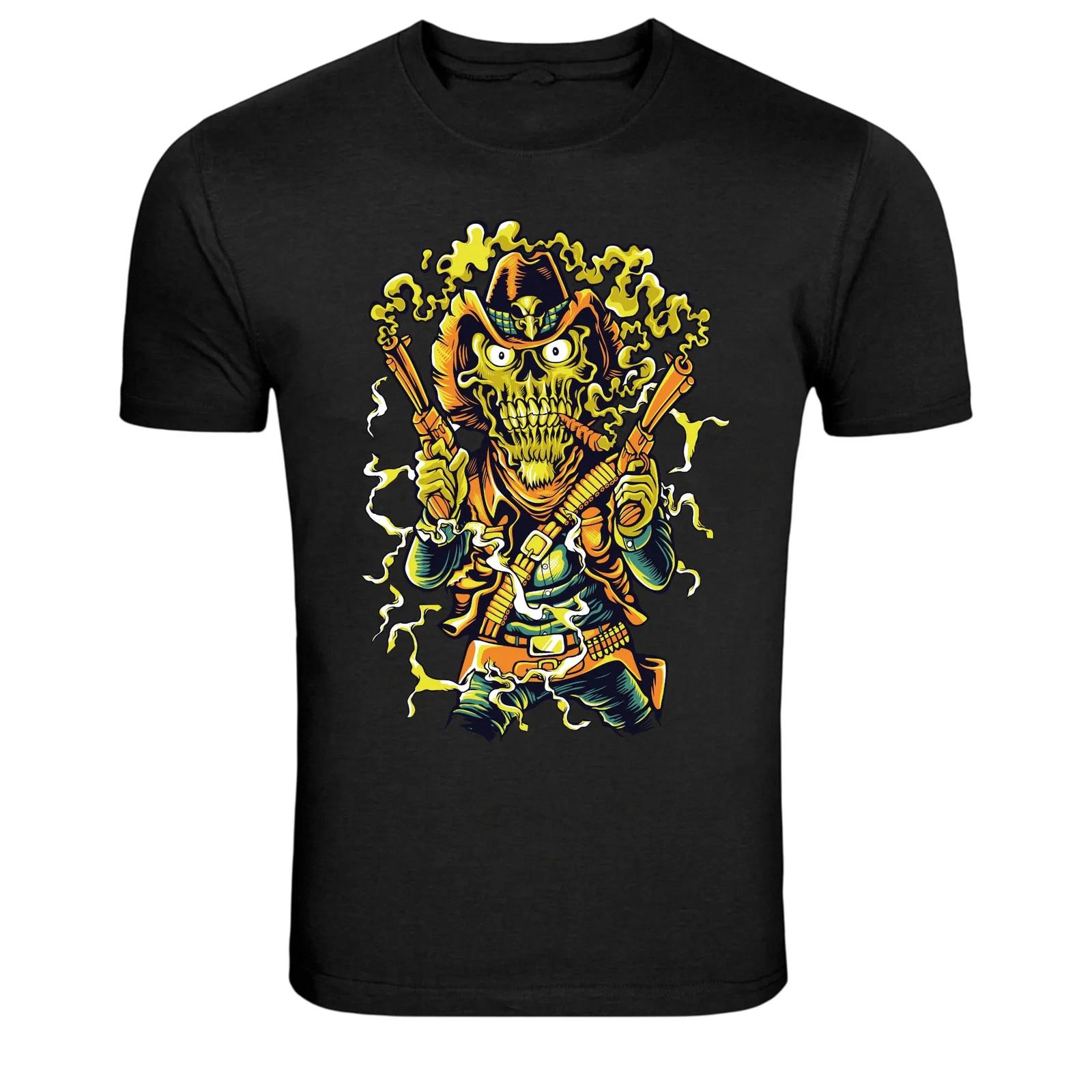 Smoking Cowboy Skeleton Gunslinger Graphic T-Shirt M