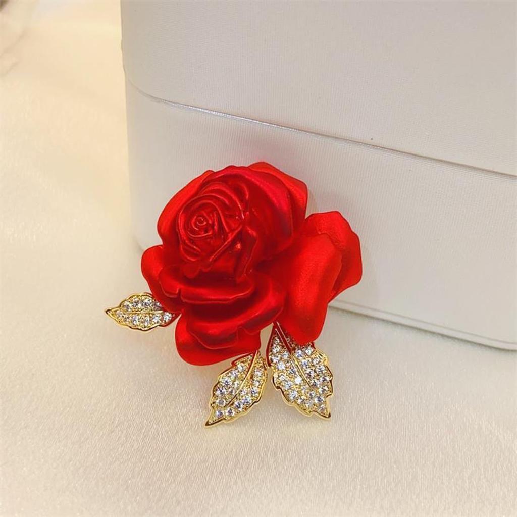 Spilla di lusso a forma di fiore rosa Spilla con strass brillanti Elegante abito cappotto soprabito distintivo accessori per vestiti