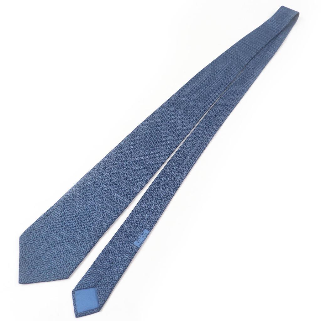 Excellent HERMES Tie Geometric All-over Wide Tie Blue Silk Mens 7695 OA Used