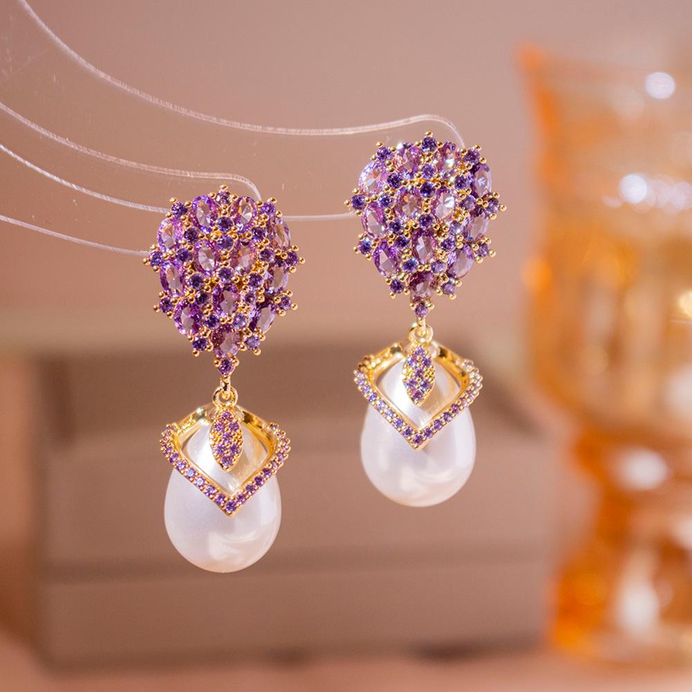 

Elegant French Zircon Pearl Long Dangle Earrings - Light Luxury Hong Kong Retro Style