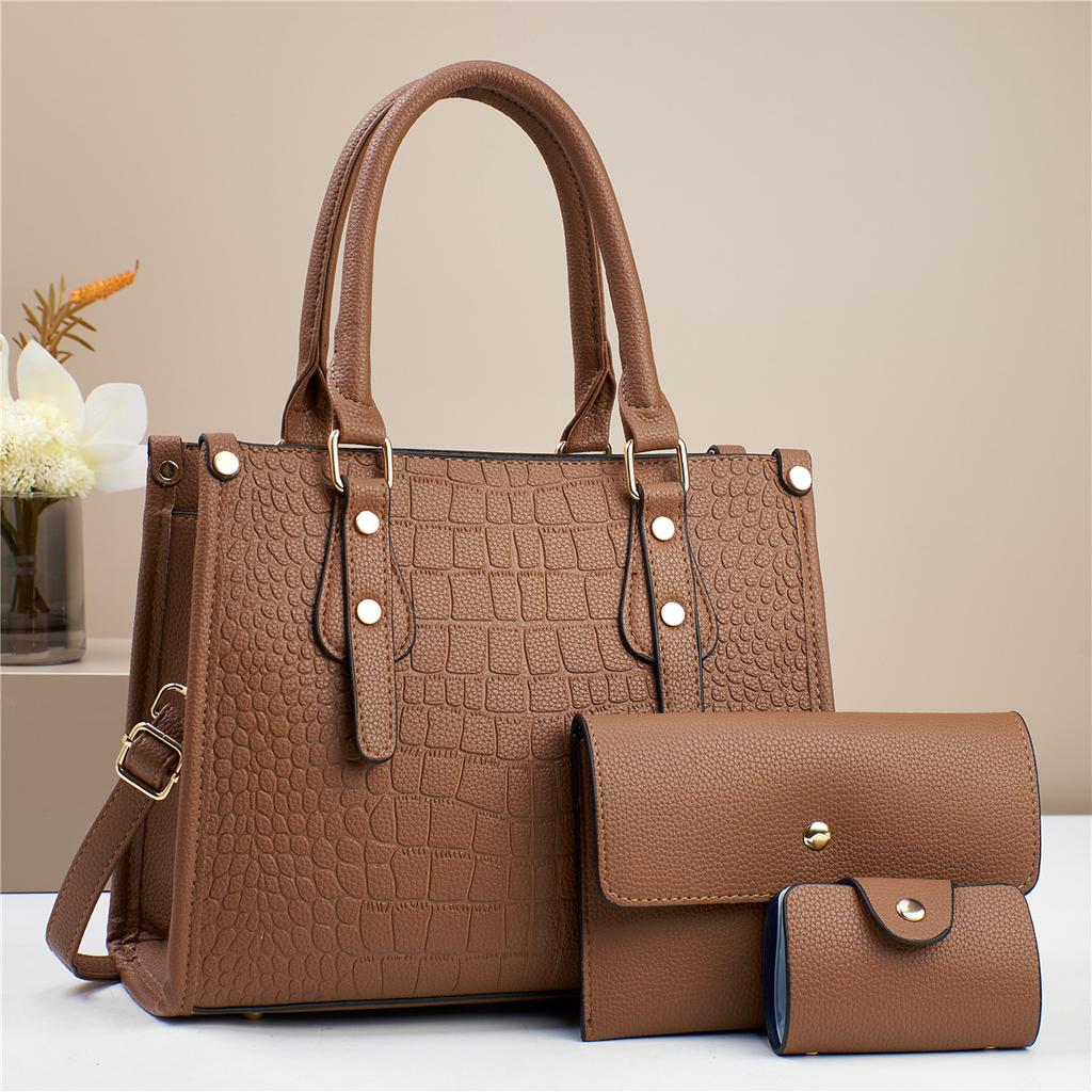 Handbag, mother and child bag, three-piece set, women's bag, large-capacity shoulder messenger bag.