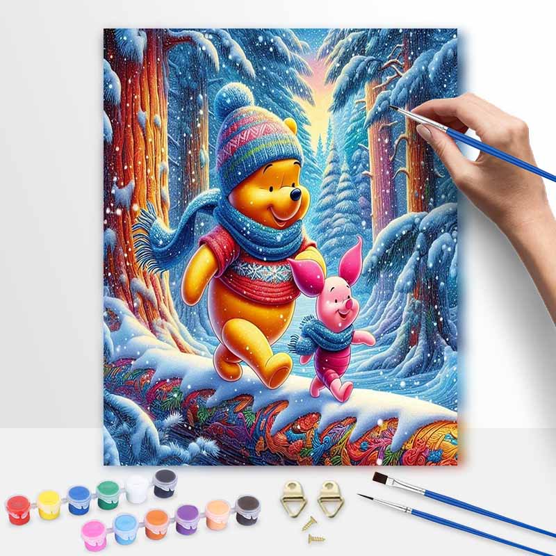 Disney Winnie The Pooh Winter Art Painting Kit Home Wall Decor Handmade Gift For DIY Lovers Paint By Numbers Canvas Wall Hanging Art