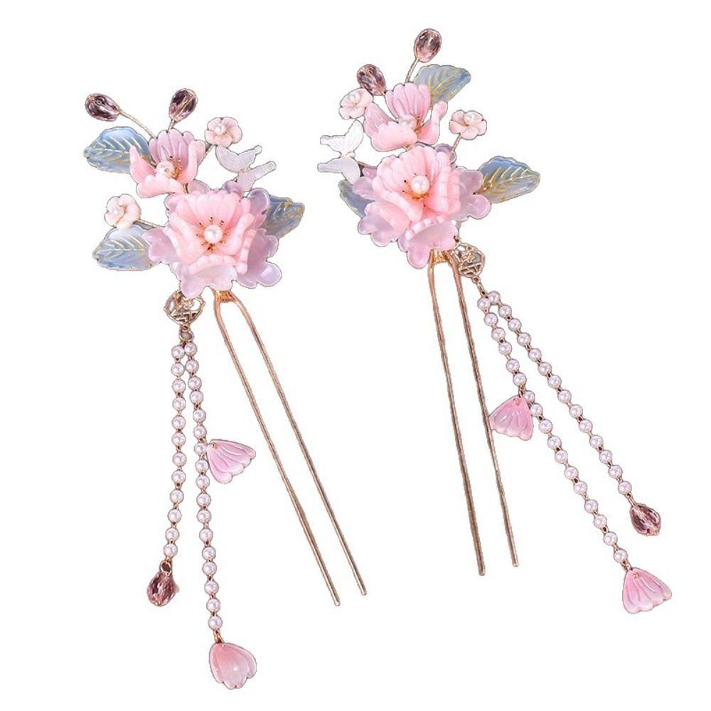 Tassel Hanfu Hair Stick Earring Flower Hair Comb Chinese Style Hairpin Set  Hairstyle Design Tool