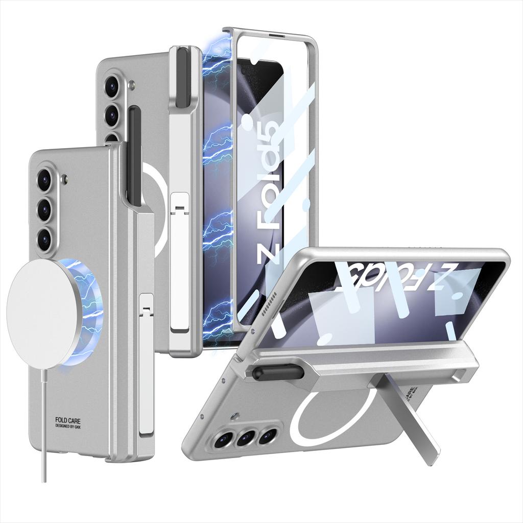 Magsafe Magnetic Hinge Pen Holder Stand Case For Samsung Galaxy Z Fold 6 5 4 3 With Screen Protector Film Cover For Fold6 Fold5