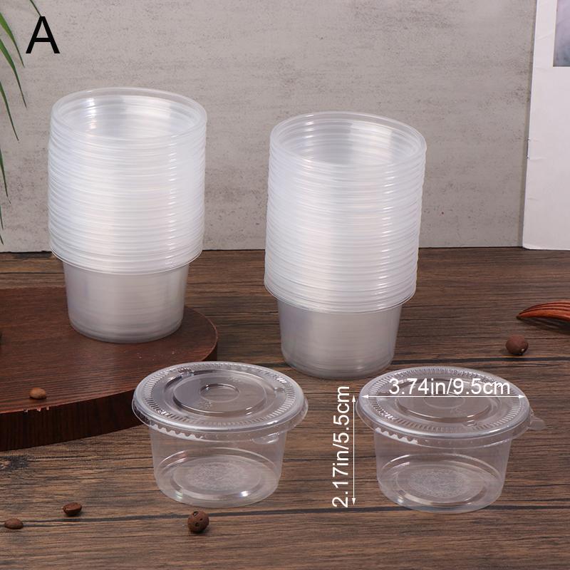 50Pcs 250Ml Disposable Salad Cup Transparent Plastic Dessert Cups Bowls Container With Dome/Flat Lids Ice Cream Dessert Cups