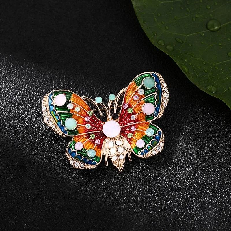 Summer Vintage Fashion Crystal Enamel Butterfly Brooches Rhinestone Animals Corsage Pins Jewelry Accessories for Women Gifts