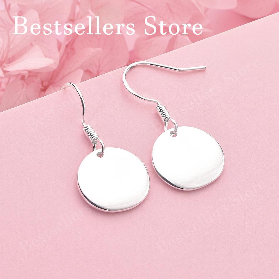Charm 925 Sterling Silver Exquisite Shiny Round Pendant Earrings Women's Fashion Wedding Party Jewelry