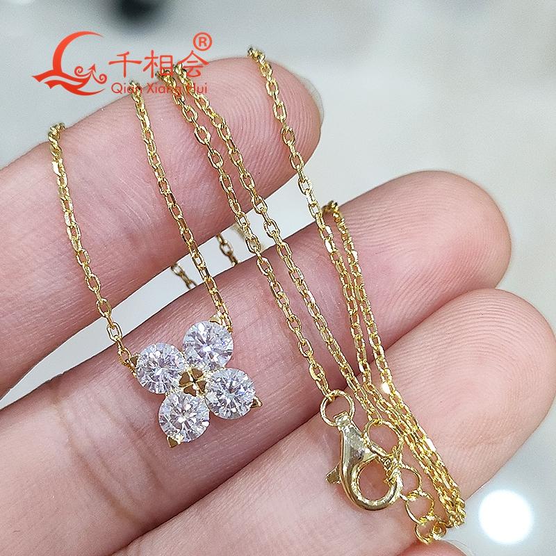 S925 Silver 1.2ct Round Four Leaf Clover White Moissanite Pendant Choker Necklace Jewelry Valentine's Day Wedding Date Gift
