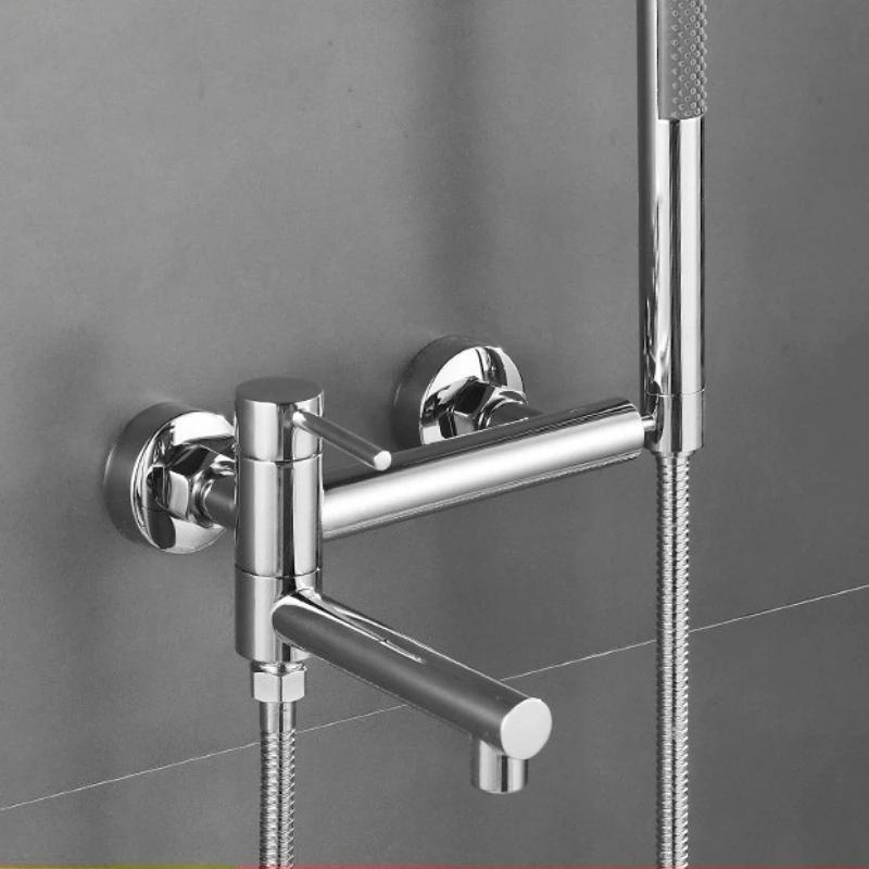 1Set Bathtub Faucet Shower Bathroom with Swivel Tub Spout and Handhold Shower Brass Wall Mounted Hot Cold Water Mixer Bath