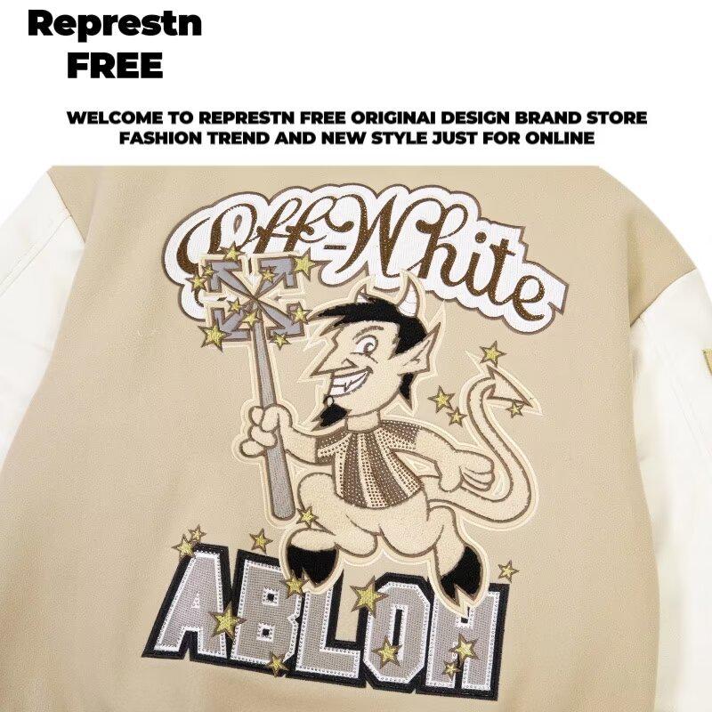 Tide Brand AC Milan Embroidery Leather Sleeve Baseball Jacket