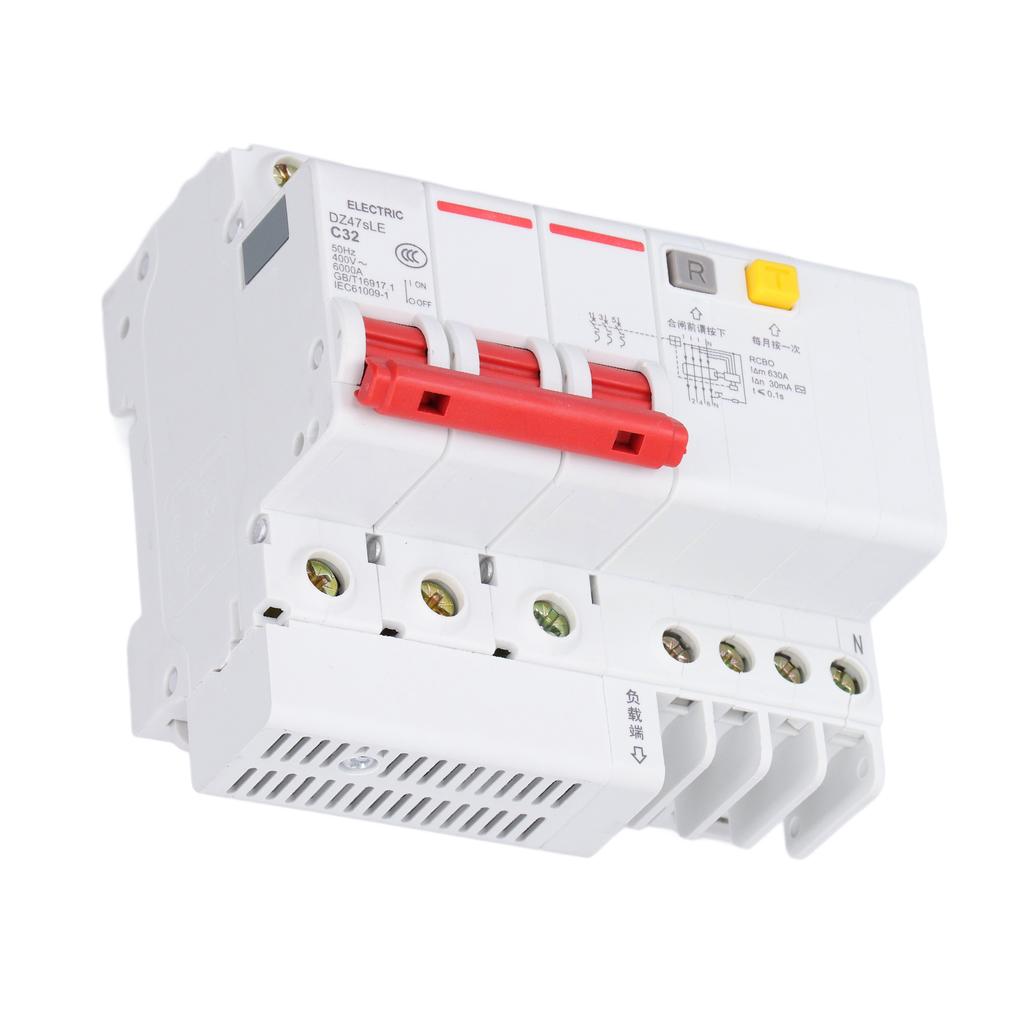Residual Current Circuit Breaker 3P+N Miniature Circuits Breakers DIN Rail Mount AC 400V