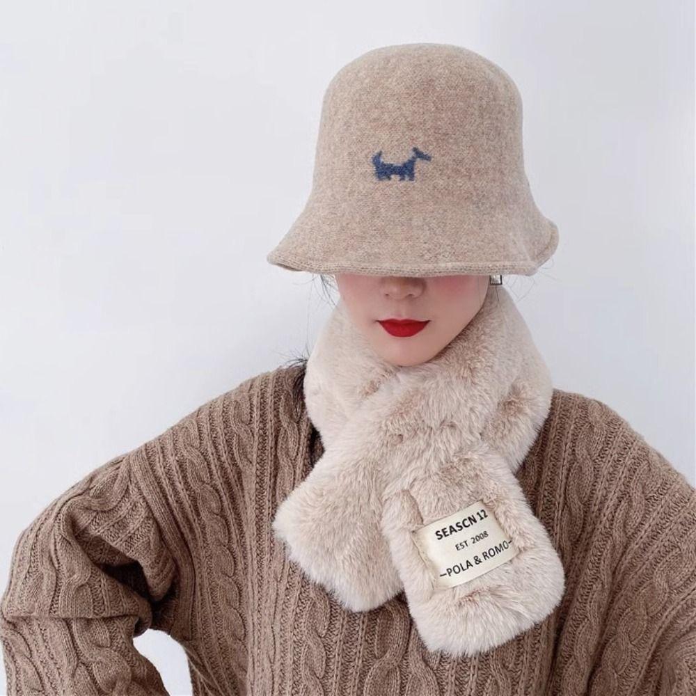 Solid Color Neck Scarf Plush Neckerchief Wrap Winter Warm Faux Rabbit Fur Scarf  Autumn Winter