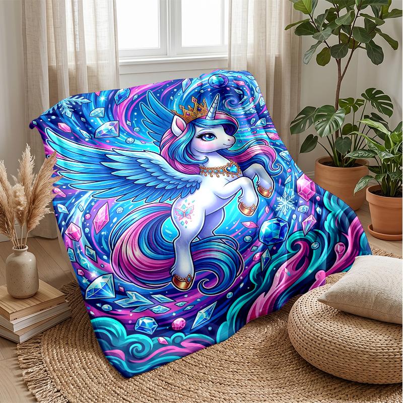 Royal Unicorn with Crystals Theme blanket Lightweight Warm Flannel Blanket Decorative Throw Blanket for Home Decoration
