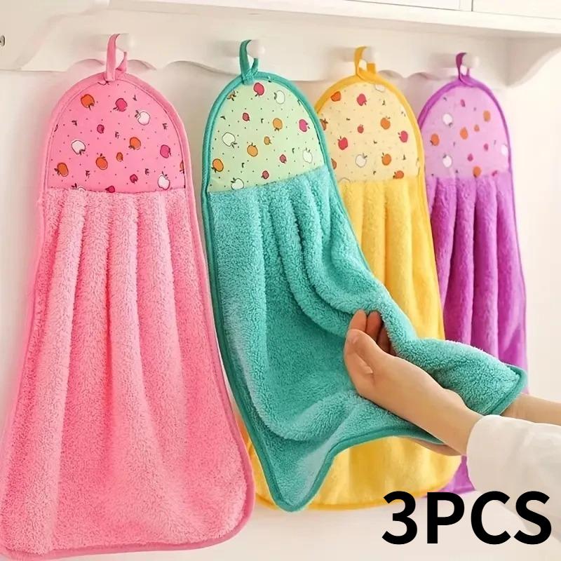 

3pcs Coral Fleece Fingertip Towel Hanging Towel For Wiping Hands Household Dishwashing Cloths For Bathroom Bathroom Supplies 3pcs