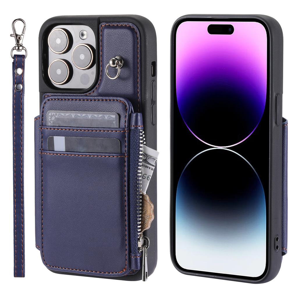 Suitable for iPhone 15 cases, 13 Pro zippered coin purse card insert, crossbody shockproof protective case 14 Plus