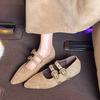 Jesienne Damskie Obcasy Retro Zamszowe Skórzane Buty z Nitami Eleganckie Buty Mary Jane z Paskiem i Metalową Klamrą 3cm Koturny Ukryty Obcas