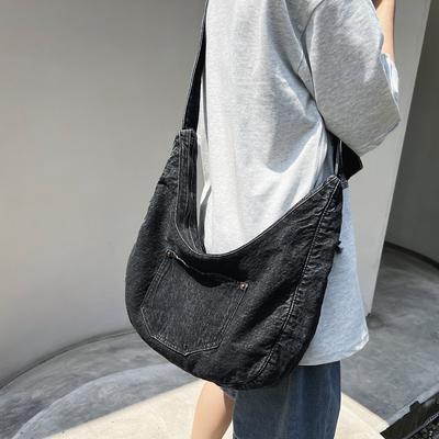 Borsa in denim lavato Borsa a tracolla di grande capacità Borsa per la scuola Borsa da donna in tela Borsa a tracolla semplice