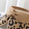 Spring and Summer Fashion Female Leopard Print Empty Top Straw Hat Sunscreen Sun Hat Paper Woven Grass Bow Large Edge Adjustable Sun Hat