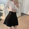 Black White Pleated Skirts Casual Slim College Women Korean Elastic High Waist Mini Metal Letter D A-line Skirts Clubwear