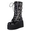 Punk style rivet medium tube knight boots women's autumn and winter thick-soled high-heeled belt buckle large size 43 women's boots