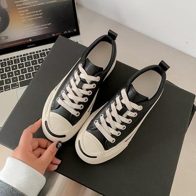 Cowhide Version Open Smile Leather Inner Height Increase White Shoes Women's Versatile Thick Sole Breathable Feet Small Sports Casual Board Shoes