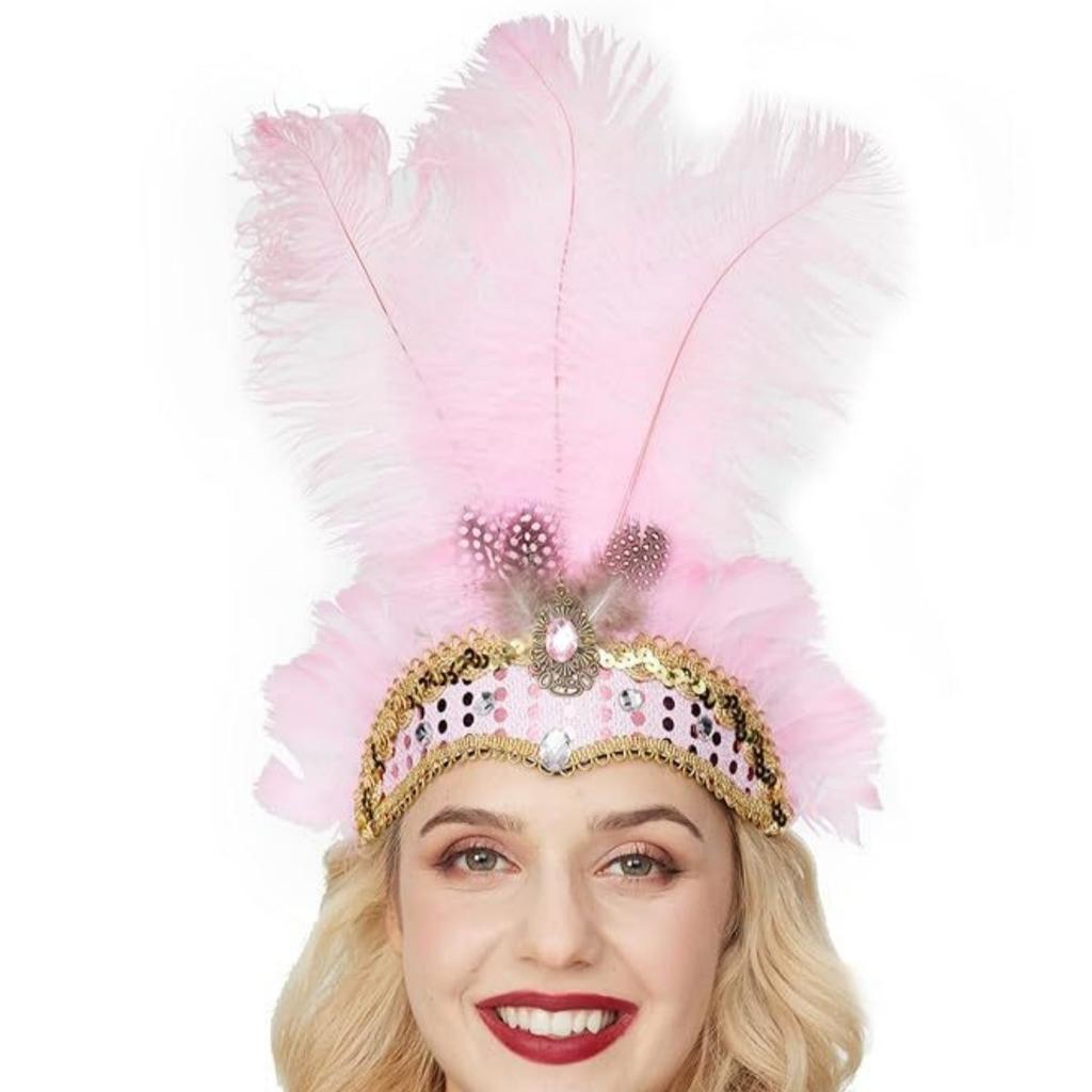 Women Carnival Crystal Crown Feather Headpieces 1920s Flapper Headband Show Girl Feather Headdress Mardi Gras Accessories