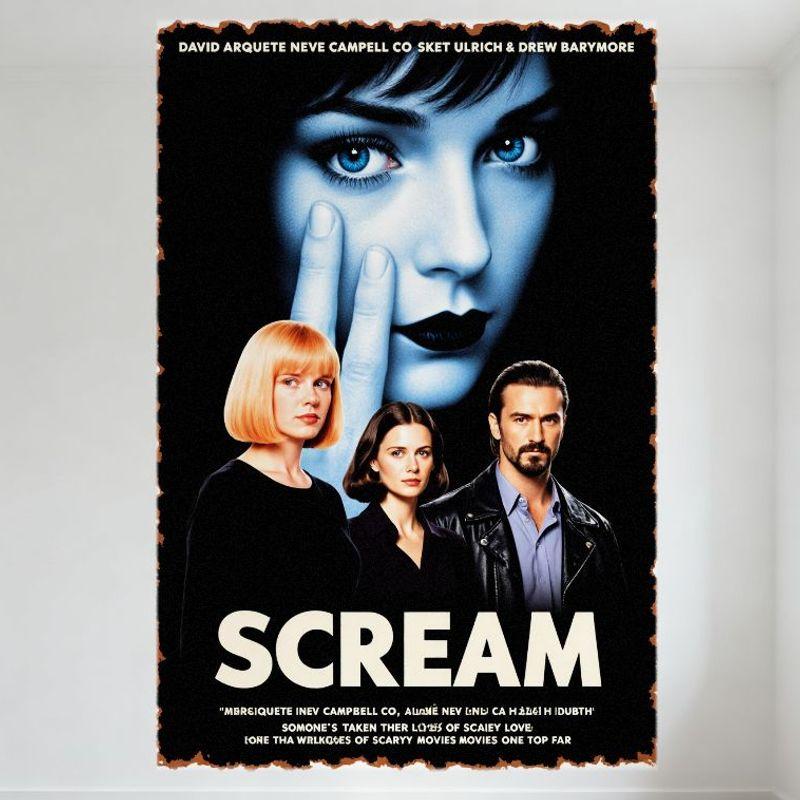 Постер к фильму Крик Винтажная металлическая жестяная табличка Фильм ужасов Настенное искусство Дэвид Аркетт Нив Кэмпбелл Дрю Бэрримор Декор для дома Мужчина 20x30cm（7.8x11.8inch）
