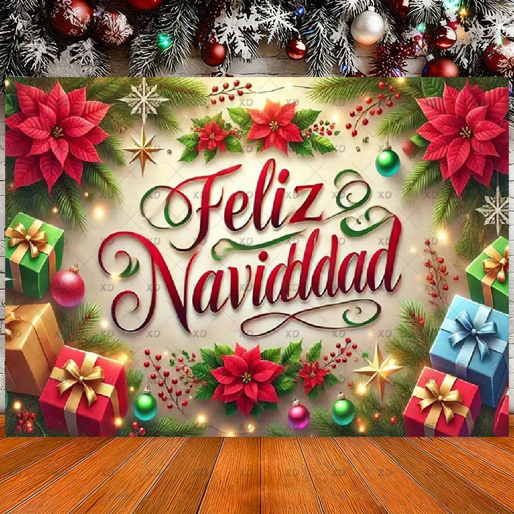 Latin Spanish Christmas party decor, "Feliz Navidad" photo backdrop, winter family banner supplies and more4779