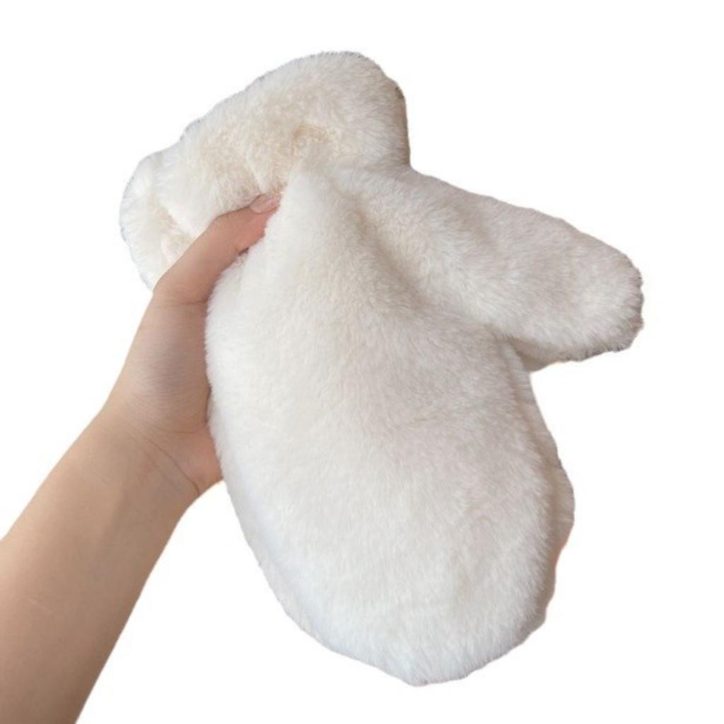 College Style Cartoon Gloves with Thick Windproof and Warm Fur for Autumn and Winter, Casual Plush Cute Teddy Bear with Fingers Hanging Around Neck