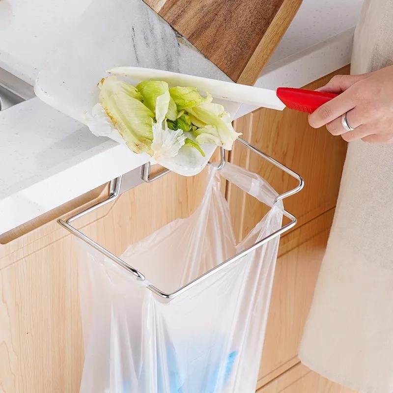 Suport de gunoi de bucătărie Ușă dulap Suport saci de gunoi Suport de depozitare a gunoiului de oțel inoxidabil