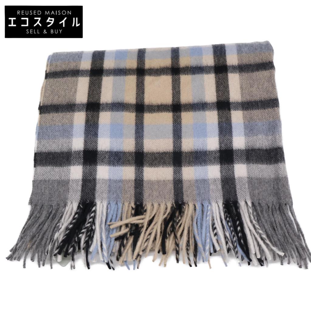 Joshua Ellis [Brand New] CPG51174 NEW CHECKS2/2TWILL Check Cashmere Fringe Scarf Light gray, black, aqua blue, beigeUsed