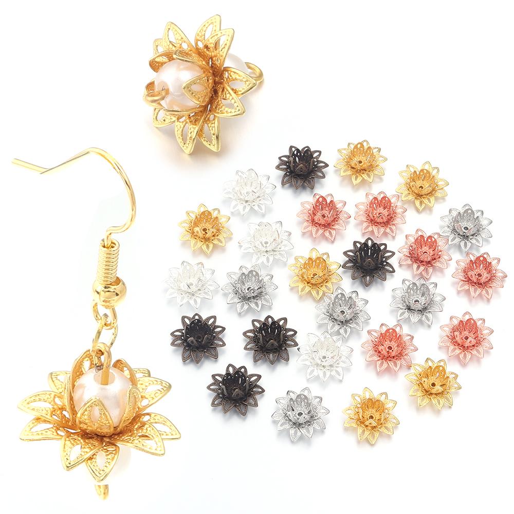 10pcs 16mm Metal Lotus Flower Beads Caps Loose Spacer End Beads Cap For Jewelry Making DIY Crafts Earrings Necklace Accessories
