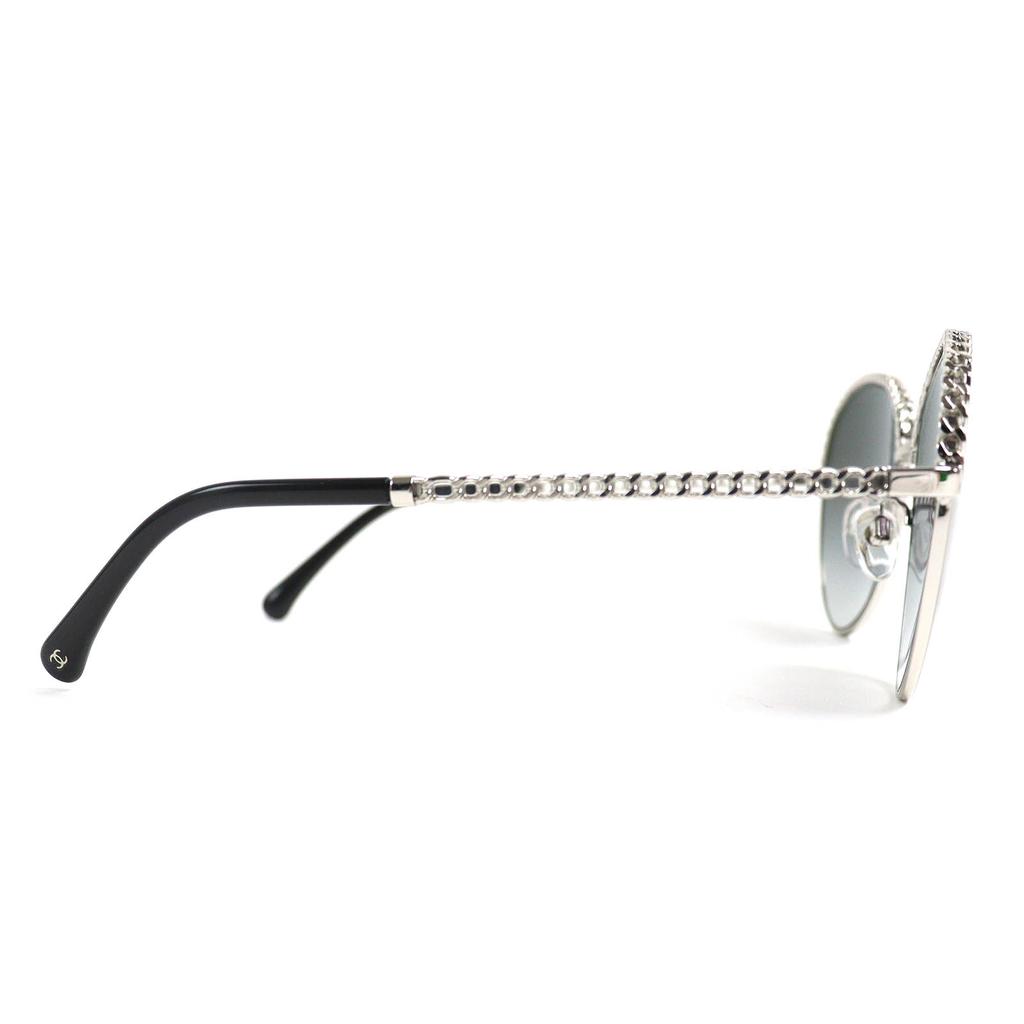 Excellent CHANEL Sunglasses COCO Mark Panto Shape Frame: Silver Black Women 4242 c.124/S6 Used