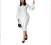 Plus Size Fashion Women Long Sleeve Dress Slim Work Dress