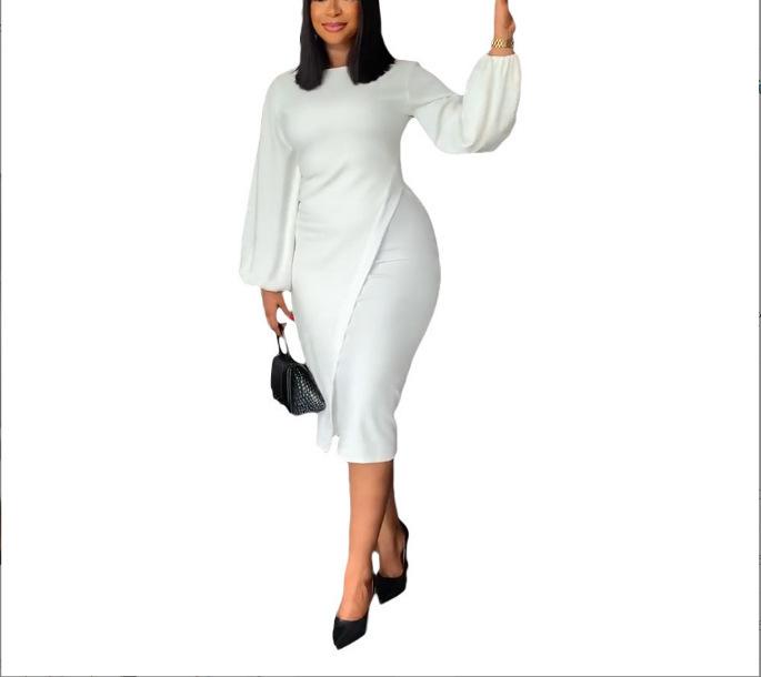 Plus Size Fashion Women Long Sleeve Dress Slim Work Dress