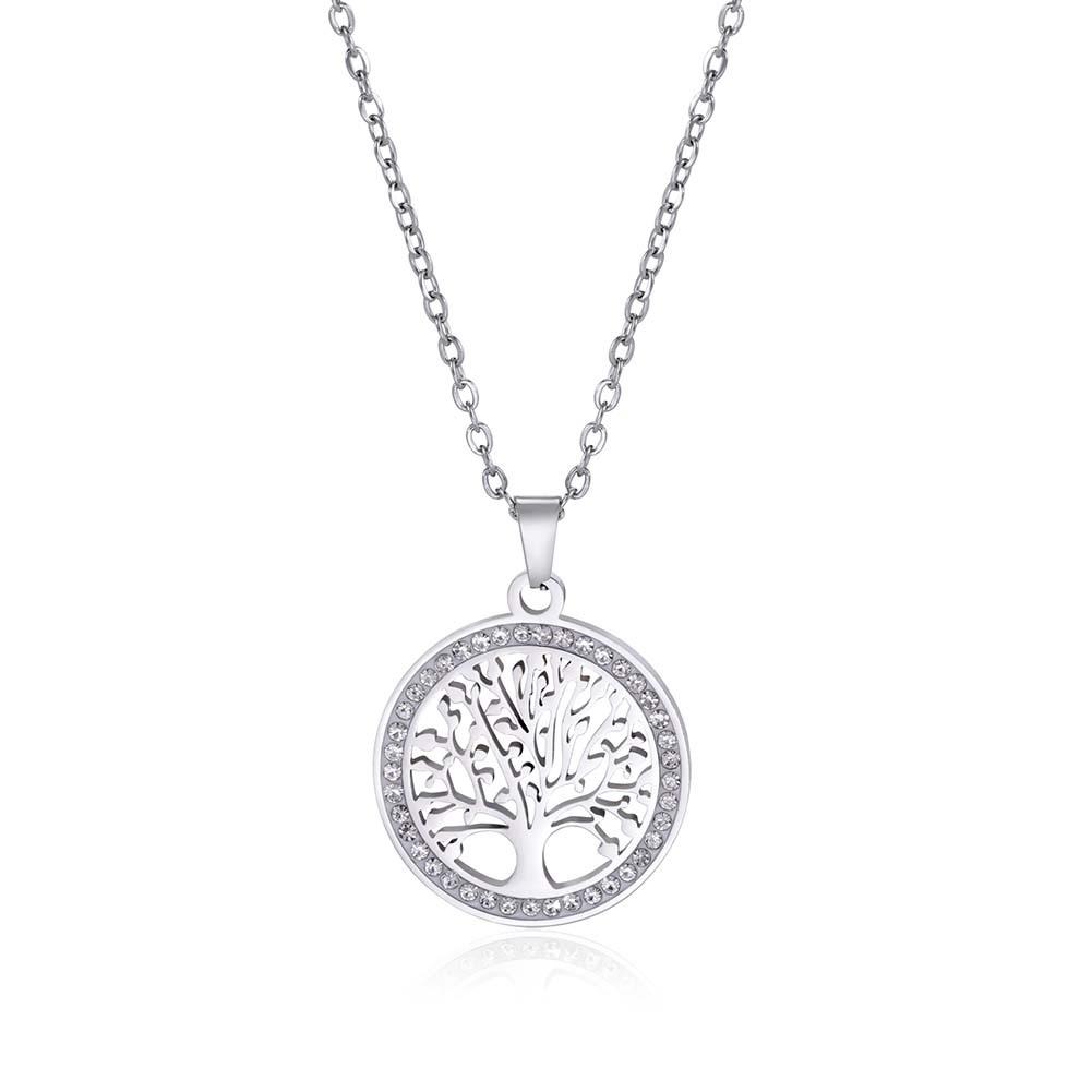 

Titanium Steel Diamond Hollow Tree Pendant Necklace Women Elegant Versatile Jewelry