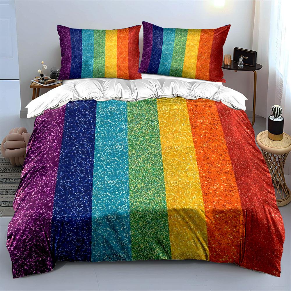 Regenbogen Glitzer Bettwäsche Set Bettwäsche Bettbezug Set Bettbezug Kissenbezüge (1 * Bettbezug 2 * Kissenbezüge, ohne Bettdecke)