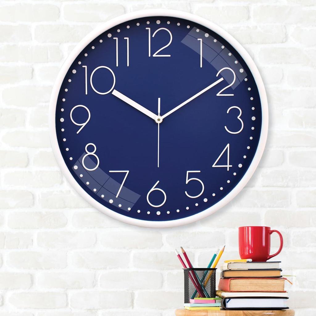 12-inch Plastic & Glass Wall Clock - Pie (Silent Movement), Black.
