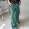 INCERUN Men Drawstring Elastic Waist Solid Texture Casual Long Straight Pants